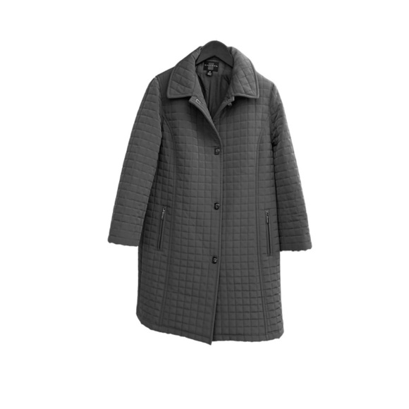 Gallery Quilted Long Women’s Coat Olive Green M Trench Jacket Pockets Classy - Picture 1 of 16